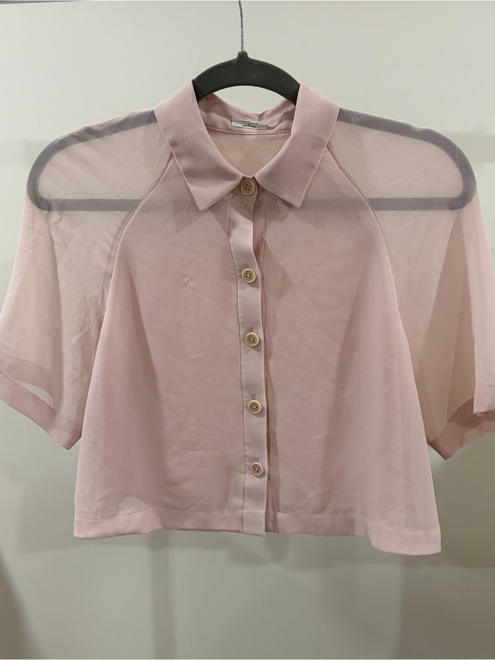 Wilfred Light Pink Sheer Button-Front Crop Blouse